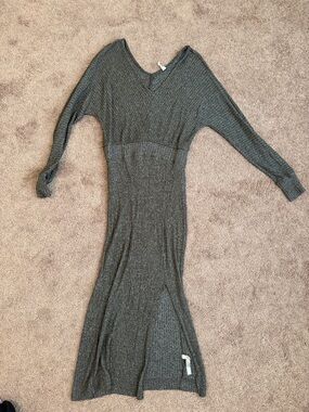 Anthropologie Daily Practice Ribbed Knit Long Sleeve Maxi Dress in Charcoal